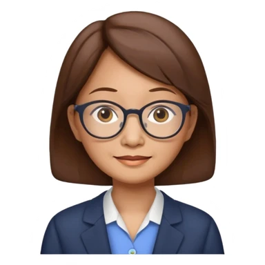 asian female accountant with eyeglasses, round face, brown hair, no tie, 63 years old sticker