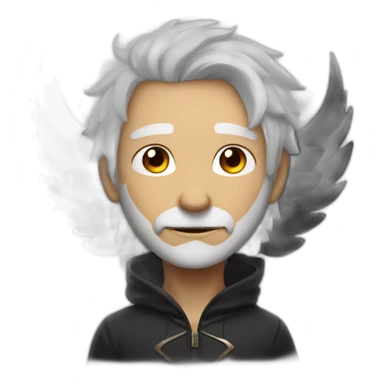 lunarian onepiece, white hair, brown skin, black wings, flame on the back, star pupils sticker