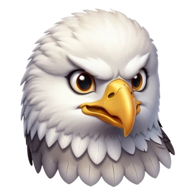 Cinematic Cute American Eagle Portrait Emoji, Head tilted playfully and inquisitively, featuring a streamlined form with a subtle blend of dark and white plumage and round, sparkling eyes full of spirited charm, Simplified yet irresistibly adorable features, highly detailed, glowing with a warm, inviting glow, high shine, affectionate and lively, stylized with a touch of whimsical aerial grace, soft glowing outline, capturing the essence of a mischievous yet endearing American eagle that seems as if it could glide out of the screen into your heart! sticker