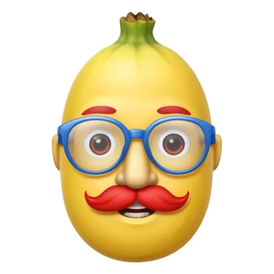 banana head wearing blue glasses and with red murtache sticker