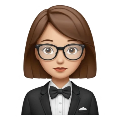 brown hair woman with bowtie, jacket and glasses sticker