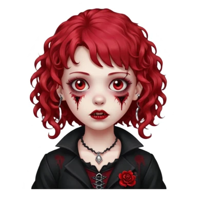 zombie girl red hair cacheado médio e franja, com piercing na boca(labret lateral), roupa gótica  sticker