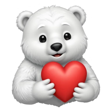 Create an animated polar bear mascot , squeezing a large red heart sticker