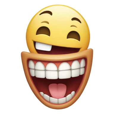 Laughing emoji with one crooked teeth that is a just one canine teeth on the left is on top of others and a bit long sticker