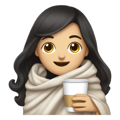 Black-haired white girl inside a blanket sipping coffee eyes closed sticker
