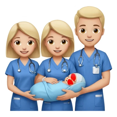 Create Happy & celebrating team faces for a hospital with a newborn saved sticker