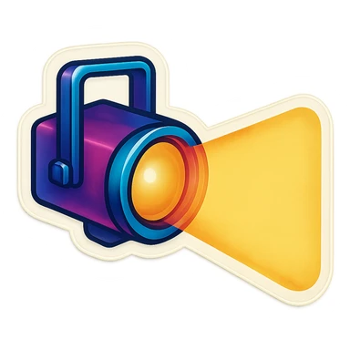 Spotlight in retro stickers style with a light beam pointing to the right. sticker