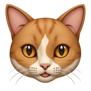 a cat, the left ear is brown, and the right ear is black sticker