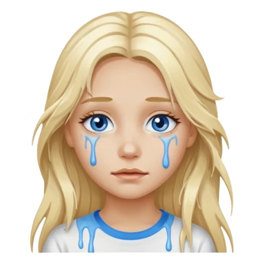 Blonde blue eyed long hair girl emoji with white paint all over its face dripping  sticker