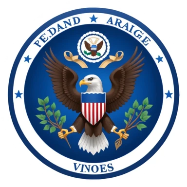 Seal of the Vice President with dark blue eagle holding vines and arrows the center of the seal is white and the outline is dark blue with dark blue stars circling the eagle sticker