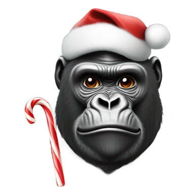 Gorilla wearing Santa hat and holding candy cane sticker