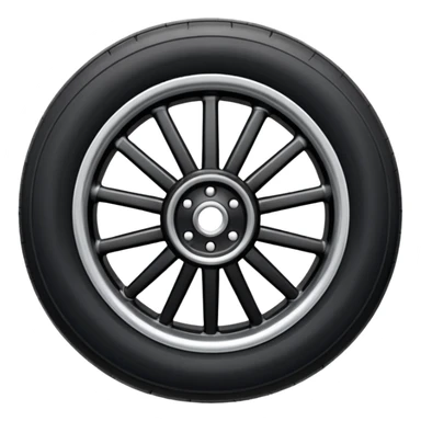 Front-view realistic wheel, perfectly symmetrical, short evenly spaced spokes, thick wide outer rubber rim, heavy solid look, clean design, centered. sticker