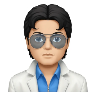 Michael Jackson is white, wearing completely black smokey Ray-Ban glasses, a white jacket, and a blue shirt. sticker