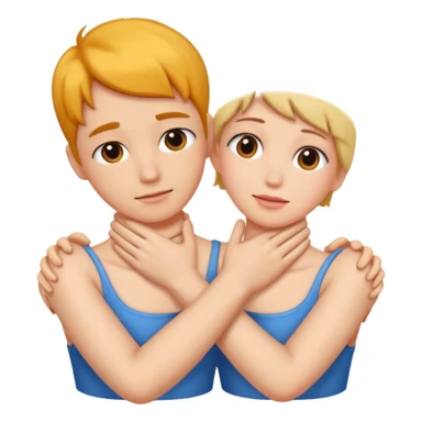 Hands crossing holding neck sticker