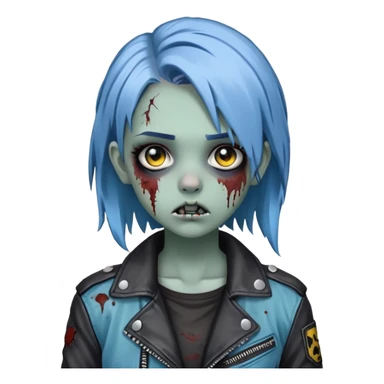 zombie teen girl with ashy blue hair, eye color black, grunge style or leather jacket emoji sticker