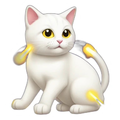 A white and yellow cat playing with laser sticker
