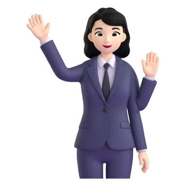 white woman with black hair in a suit, waving sticker