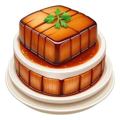 Dongpo Pork braised pork belly caramelized dish, simplified emoji style with bold outlines and bright colors, cartoon style Chinese culinary heritage sticker