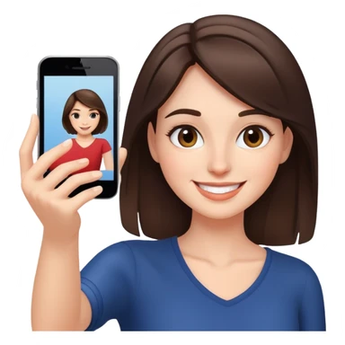 Brunette woman smiling while taking a selfie sticker