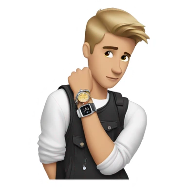 Justin Bieber looking at his watch sticker