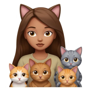 a pretty bratz dusky girl with long brown hair with four cats nd wearing a grey tshirt sticker