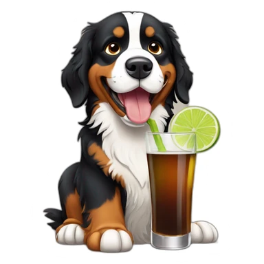 Bernese mountain dog drinking rhum with lime sticker