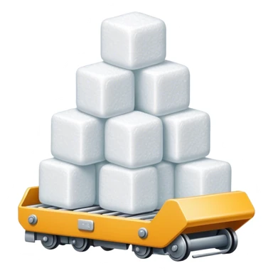 Conveyor transporting sugarcubes sticker