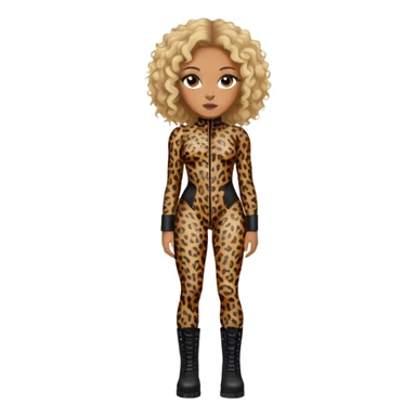 Melanie Brown with brown curls and blonde highlights wearing a tight leopard print two piece bodysuit and black combat boots sticker