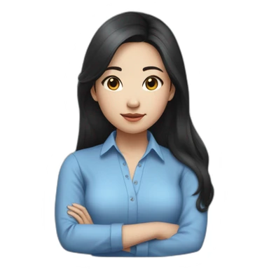 Evelyn Cathy Widjaja - asian black hair girl - blue armless shirt sticker