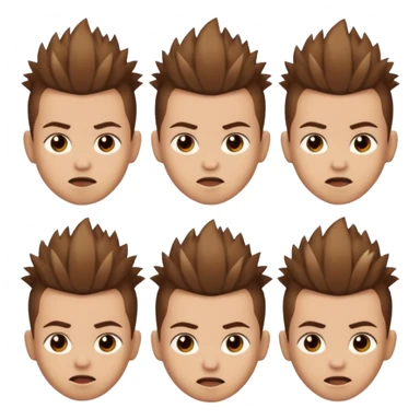 Haz un personaje que tenga cabello marrón con un corte mohicano y que tenga diferentes expresiones  sticker