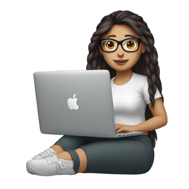 Girl with dark brown ponytail hair chinky eyes with glasses and white skin hold macbook sticker