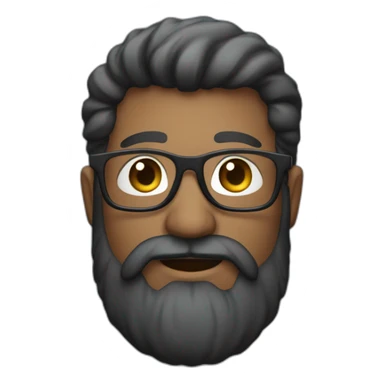 Homem branco com barba barba grande, cabelo preto, usa óculos sticker