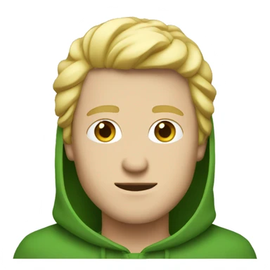 White man with blonde hair and a green hood sticker
