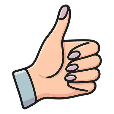 thumbs up, elegant female hand with manicure, icon-color-outlined style, thin clean contours, graceful soft rounded shapes, pastel palette #98B5BC, #B5B3C1, #C9A3C9, #E4C0CA, #F7DCD1, #F7C0AA, detailed shadows and highlights, soft lighting, no background sticker
