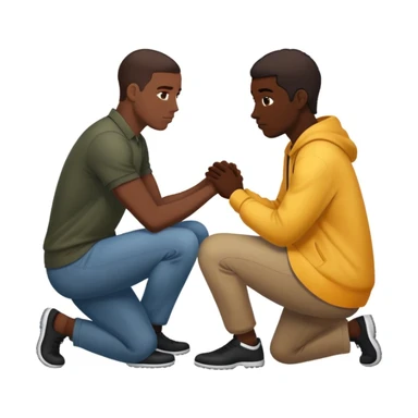 Black man kneeling down in front of white man, respectful gesture sticker