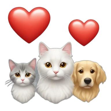 White cat, grey cat and golden retriever in à red heart sticker