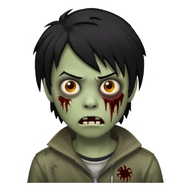 boy, zombie, black hair, medium long, emo, shaggy, dark, spooky, creepy expression emoji sticker
