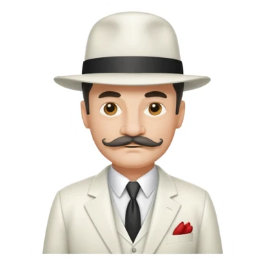 middle aged mobster with white colored suit and hat and mustache sticker