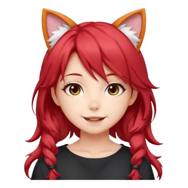 cute anime girl with cat ears, red blowing hair sticker
