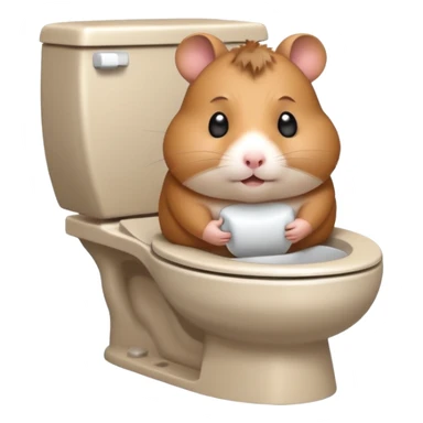 Cute chubby cartoon-style hamster sitting on toilet pooping looking as if he had an accident sticker