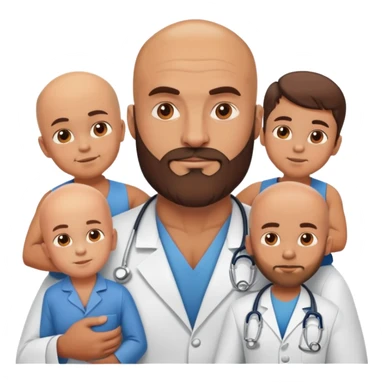 Muscular bald doctor with brown beard with his hot wife and three sons sticker
