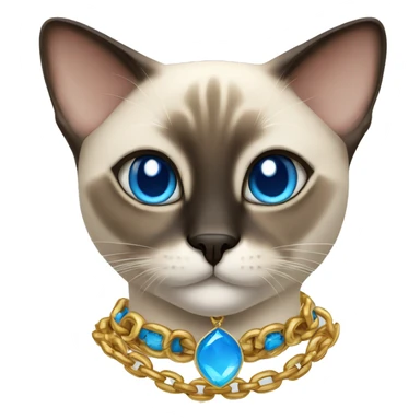 Siamese cat with blue eyes wearing a gold chain sticker