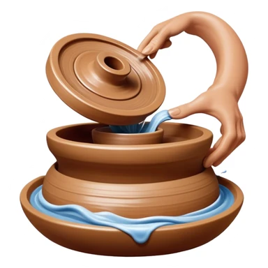 Cinematic Realistic image of a ceramic pottery wheel in action, with skilled hands shaping wet clay into a graceful form, featuring intricate details of swirling textures and gentle water splashes, illuminated by soft, artisanal lighting sticker