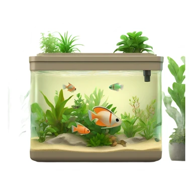 Rectangular fush tank, beige lid and wedges with plants and Tetraglow fish sticker