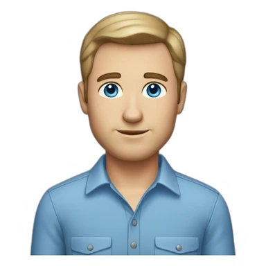 caucasian man, short dark thinning hair, blue eyes, blue collar shirt sticker