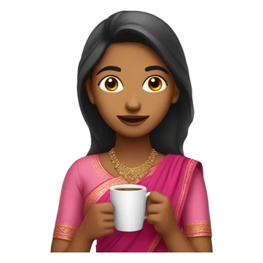 Indian girl with pink clothes drinking coffee sticker