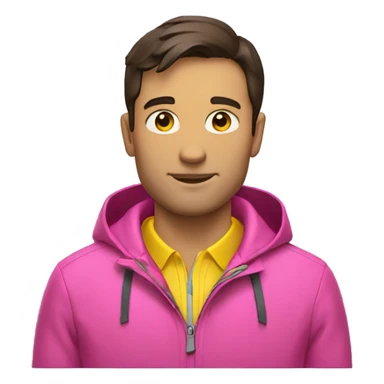 brunette man pink polo yellow rain jacket sticker