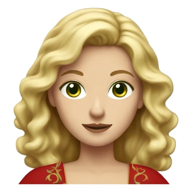 woman with wavy blonde hair, green eyes and red medieval dress  sticker