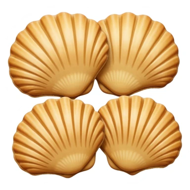 A madeleine pastry. Oval seashell shape with ONLY four to five vertical lines going in the same direction. Light golden brown. Scalloped edge. Cookie. Flat. Long. Oval shape. Lets scallops. sticker