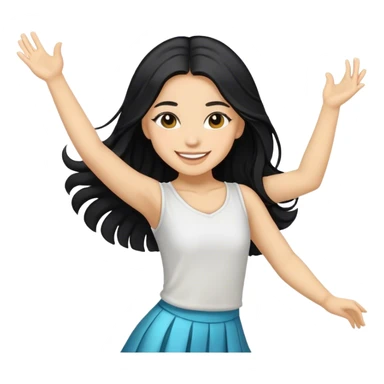 Smiling girl with long black hair with blonde highlights hair dancing sticker